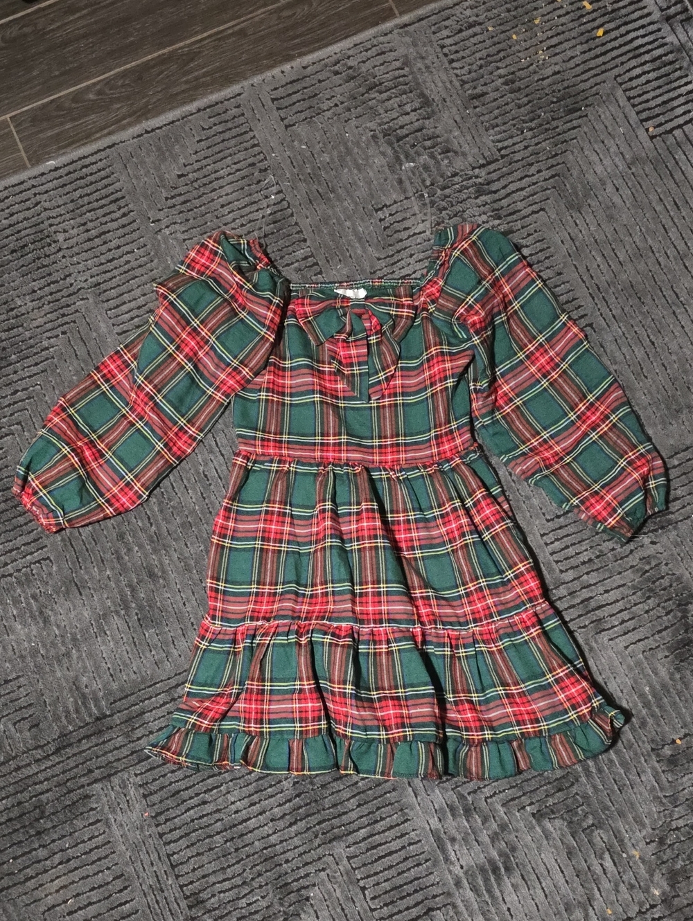 Rare Editions Green Plaid Dress with Red Accents